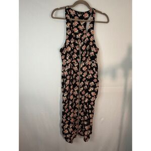 ASOS Black Floral Racerback Full Zip Front Midi Dress with Pockets US 4